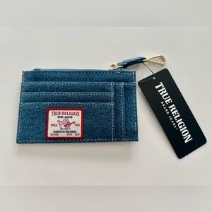 True Religion Blue Denim Card Holder Wallet NWT